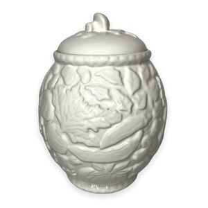 Porta White Embossed Cookie Jar with Mushroom Lid Stoneware Made‎ in Portugal